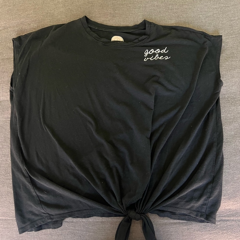 Black Short Sleeve Tee with 'Good Vibes' Embroidery